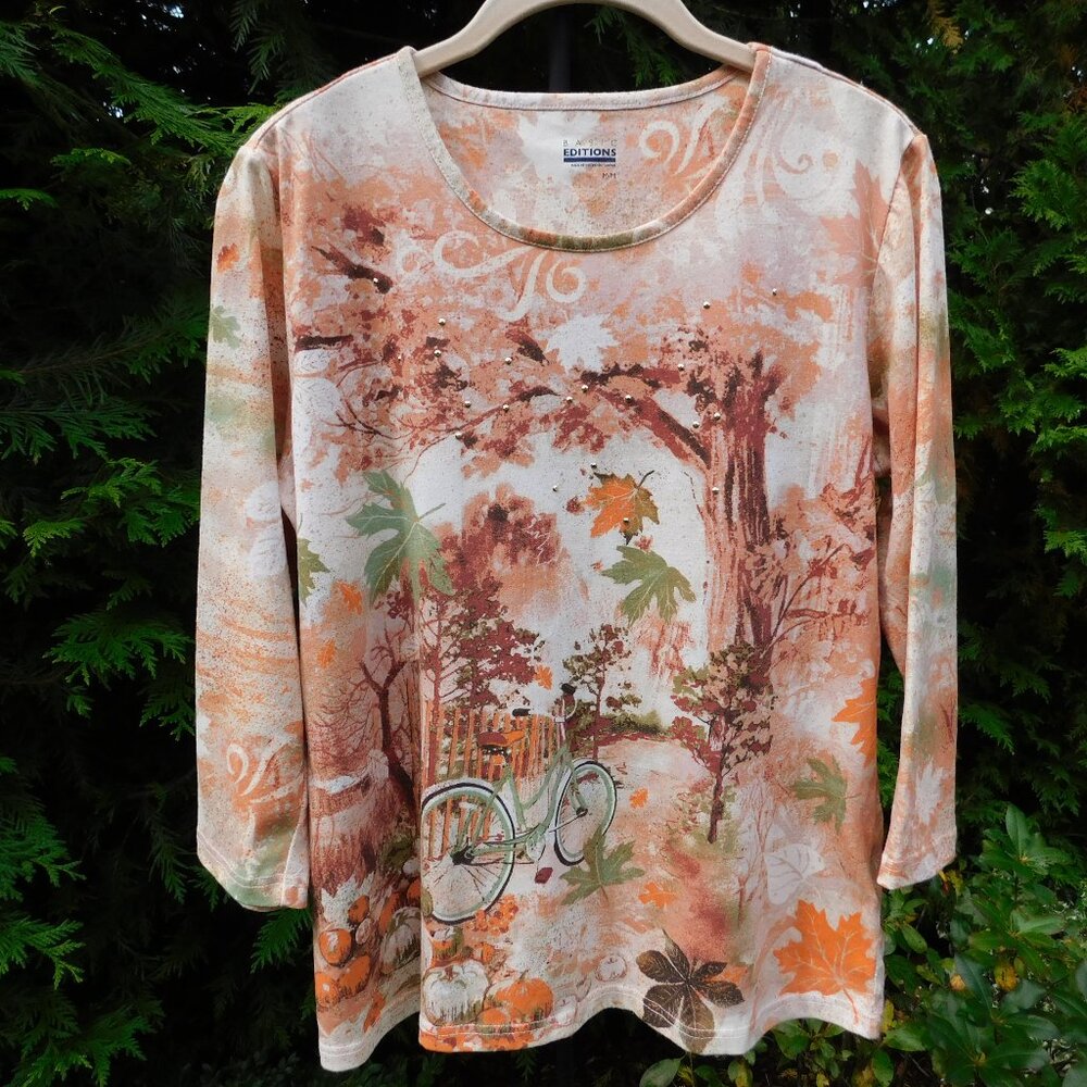 Basic Editions Pretty Embellished 3/4-Sleeve Tee Sz-M